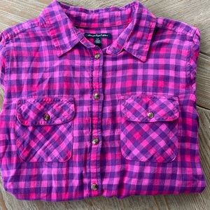 Soft pink and purple plaid button down